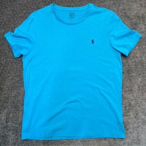 Polo Ralph Lauren Mens T Shirt Blue Custom Fit Crew Neck Short Sleeve Size L